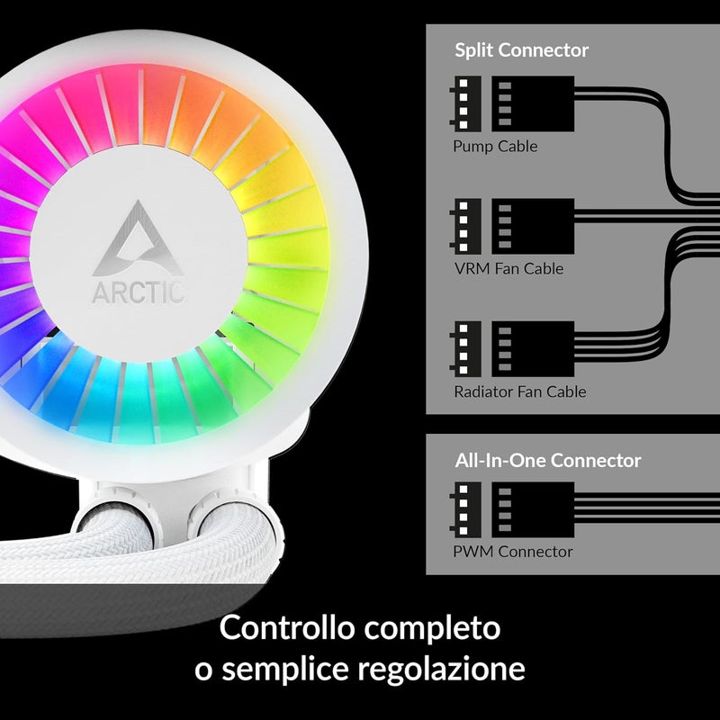 Arctic سائل فريزر III 280 A-RGB - مبرد مياه AIO لوحدة المعالجة المركزية، تبريد مياه للكمبيوتر، إنتل وأيه إم دي، مضخة تحكم PWM فعالة، مروحة: 200–1900 RPM، إطار اتصال LGA1851 وLGA1700 - أبيض - Image 3